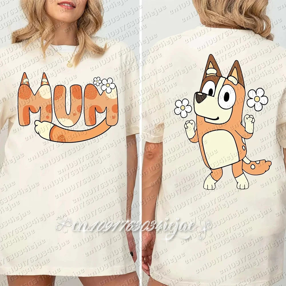 2026 Bluey Sommer Neues Familien-Eltern-Kind-Outfit Mama Papa Lässige Sportbekleidung Übergroße Atmungsaktive Bequeme Modische Oberteile