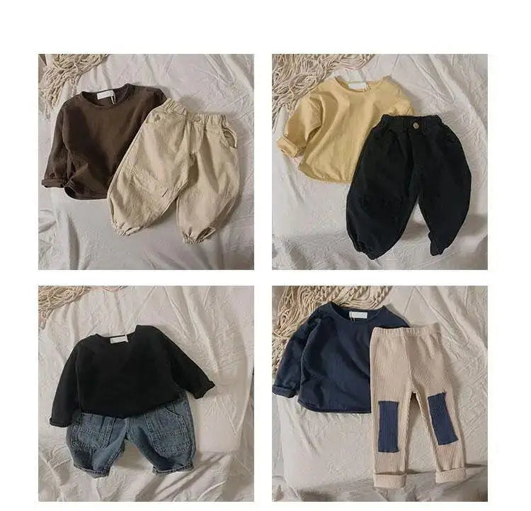 Herbst Winter Junge Mädchen Kinder solide lange Ärmel Bottom ing Shirt Kind lose T-Shirt Retro Baby Baumwolle Tops Kleinkind lässig T-Shirts