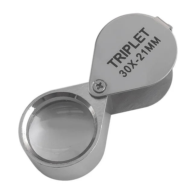 10-30x Pocket Magnifier Magnifying Glass Jewelry Loupe Foldable Diamond Lupa Triplet Jewelers Eye Glass Tool Reading Magnifier