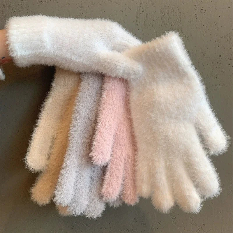 Mode Winter Nerz Samt Fünf Finger Handschuhe Plüsch Warme Kalt-proof Handschuhe Frauen Im Freien Radfahren Einfarbig Wistiti Fäustlinge