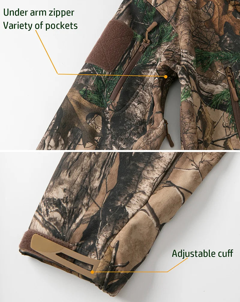 Männer Silent Soft Shell Camouflage Taktische Jacke Wasserdichte Warme Fleece Jagd Jacken Outdoor Wandern Angeln Mit Kapuze Mantel