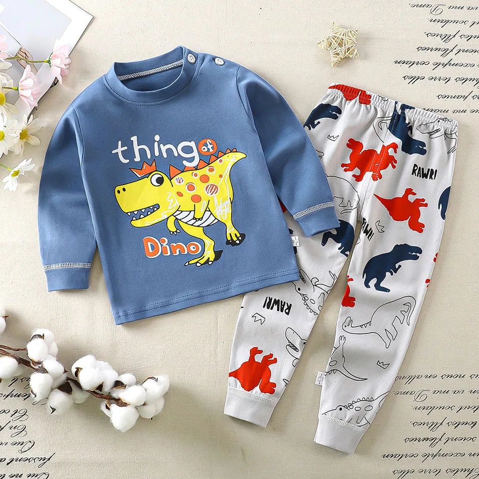 Baumwolle Kinder Pyjamas Set für Jungen Mädchen Herbst und Winter Cartoon Schlafen Loungewear Kinder Nacht Nachtwäsche Hause Tragen Kleidung