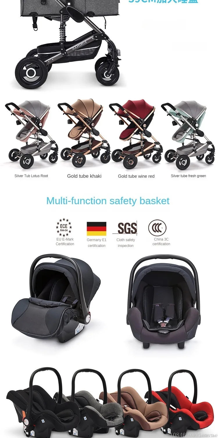 3-in-1-Kinderwagen, klappbar, beidseitig nutzbar, für alle Jahreszeiten, Kinderwagen, Babykutsche, hohe Sitzposition, für Neugeborene, Reisen