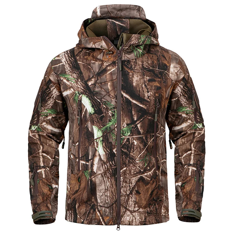 Männer Silent Soft Shell Camouflage Taktische Jacke Wasserdichte Warme Fleece Jagd Jacken Outdoor Wandern Angeln Mit Kapuze Mantel
