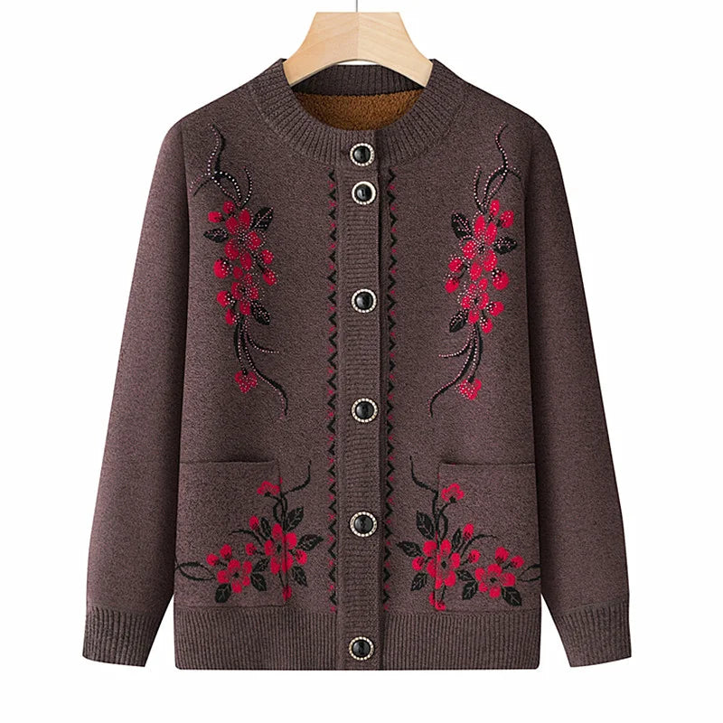 Oma Top Warme Dicke Herbst Winter Strickjacke Für Frauen Neue Casual Pullover Mantel Einreiher Mittleren Alters Mutter Jacke
