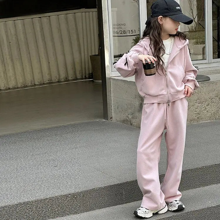 2026 Lässiger Herbst-Winter-Mädchenanzug mit Schleife, lockerem gestreiftem Kapuzenpullover + weiter Hose, Set für Teenager und Kinder, 4 8 10 12 14 15 Jahre