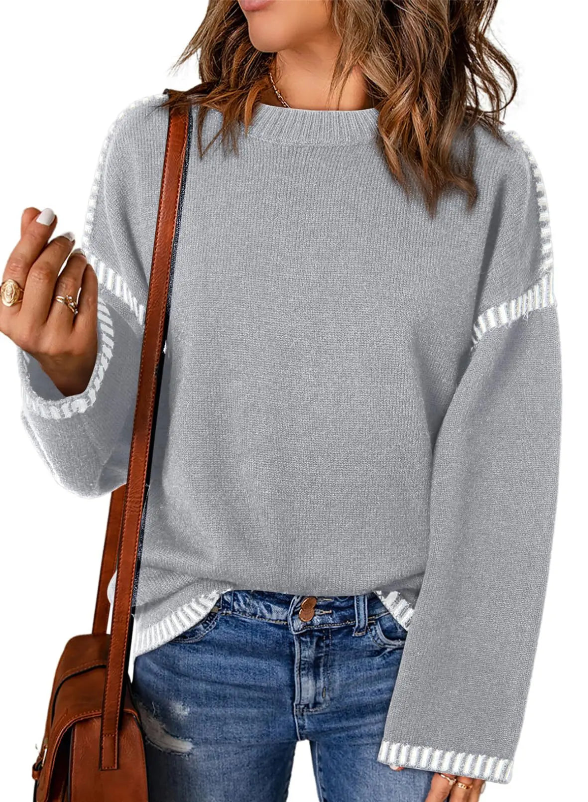Strickwaren Damen Kleidung Sueter Roupas Femininas Damen Winter Strickpullover Rundhalsausschnitt Lose Lange Ärmel Herbst Mode 2025
