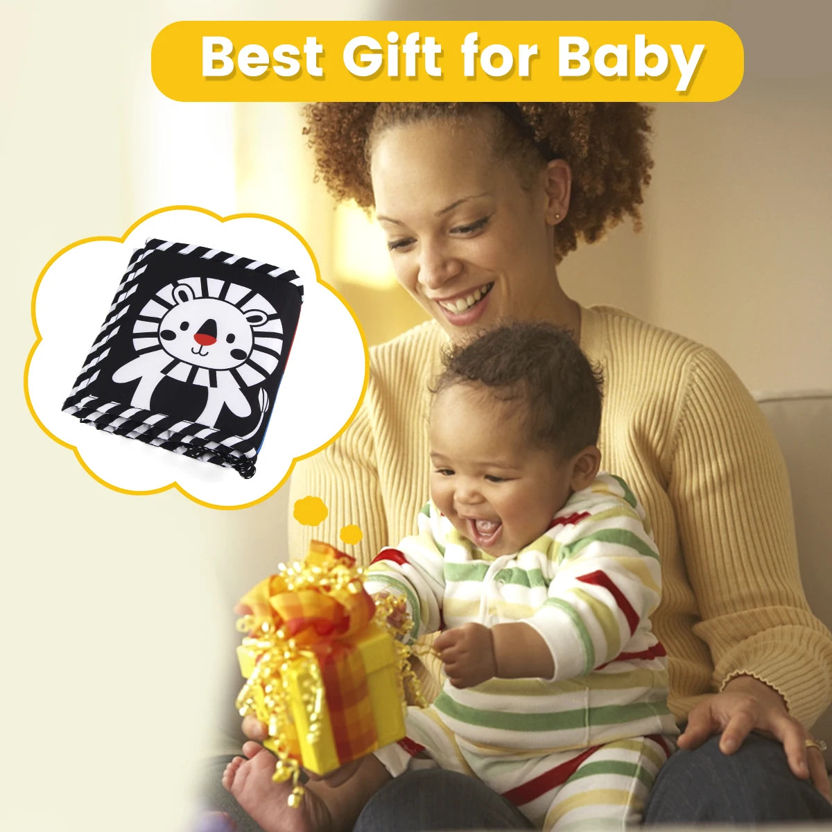 Baby Stoffbuch Hochkontrast-Babyspielzeug 0M+ Neugeborenen-Krippenspielzeug Schwarz-Weiß Tier-Sensorik-Stoffbücher Montessori-Spielzeug