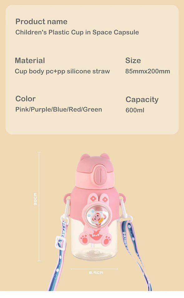 600 ml Kawaii Sommer Kinder Wasser Tasse Hochwertige Herbst-proof Stroh Tasse Jungen und Kreise Gehen zur Schule baby Wasserkocher