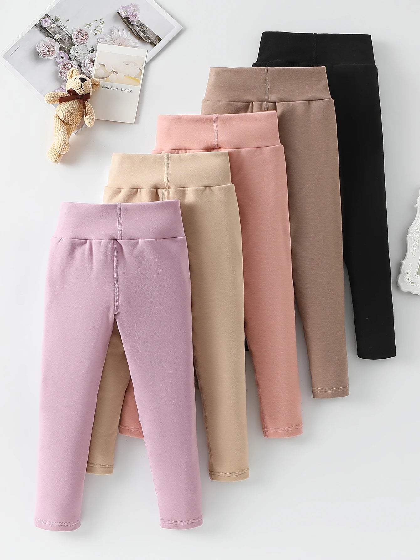 3/1-teiliges Set für Herbst und Winter, Kinder, einfarbig, mittelhohe Taille, dicke Leggings, Jungen und Mädchen, Fleece, warme Freizeithose