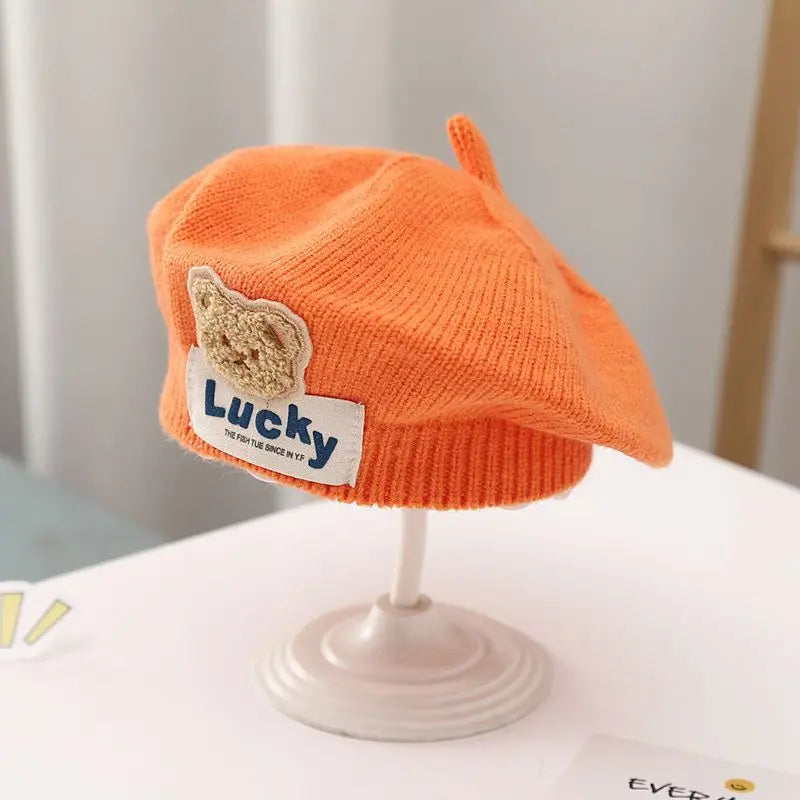 Blume Baby Baskenmütze Hut Winter Warme Gestrickte Beanie Cap für Kleinkind Mädchen Koreanische Kleinkind Prinzessin Künstler Einfarbig Maler Kappen