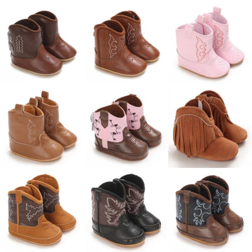 Winterstiefel für Babys, Jungen und Mädchen, 0–12 Monate, Western-Denim, Lauflernschuhe, warm, lässig, modisch