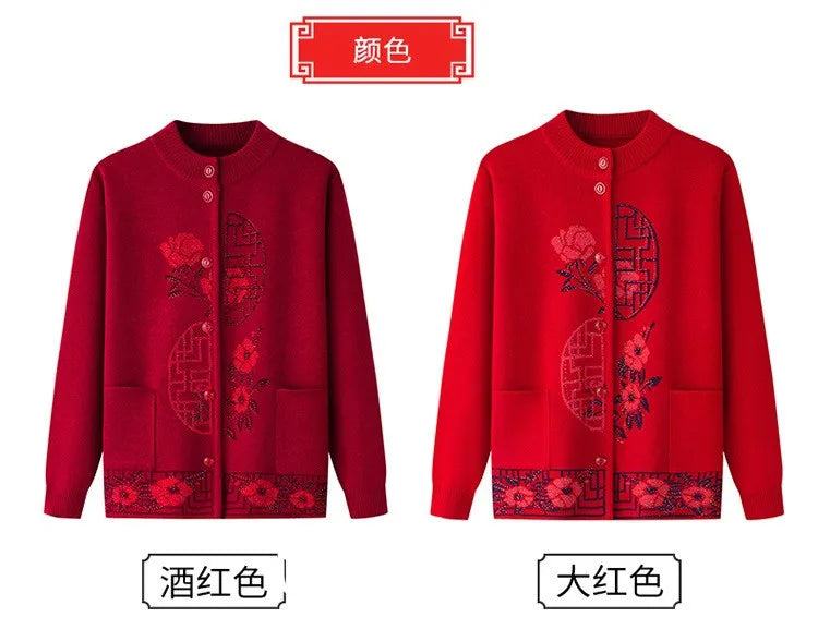 2025 Oma Pullover Frauen Frühling Herbst Pullover Mantel Mutter Strickjacke Für Frau Samt Strickwaren Weibliche Kleidung 5XL 2898