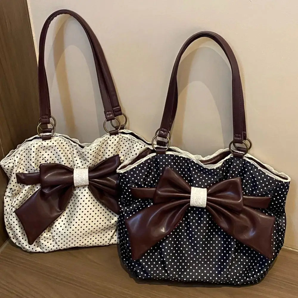Trendy Vintage Damen Bogen Handtasche Y2k Casual Chic Lady Schultertaschen Ästhetische Dot All Match Ins Unterarmtasche Streetwear