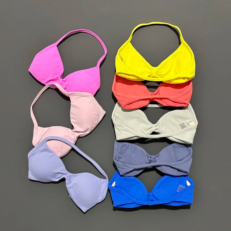 Sport-BH mit Trägern, Yoga-Unterwäsche, Damen-Gymnastik-Top, Lauftraining, rückenfreier BH, hohe Unterstützung, aktive Kleidung, Fitness, Workout, Neckholder