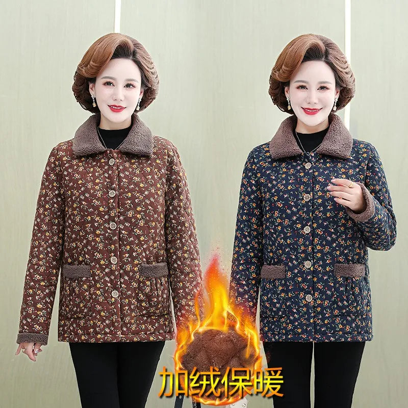 Mutter Winter Baumwolle Kleidung Plüsch Dicke Warme Gepolsterte Mantel Mittleren Alters Mutter Casual Parkas Ältere Oma Jacke