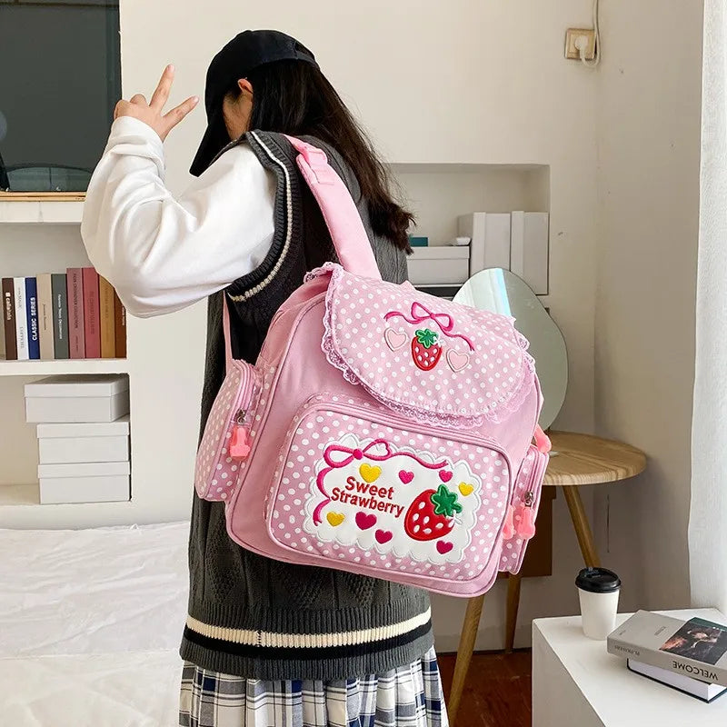 Strawberry Embroidered Backpack