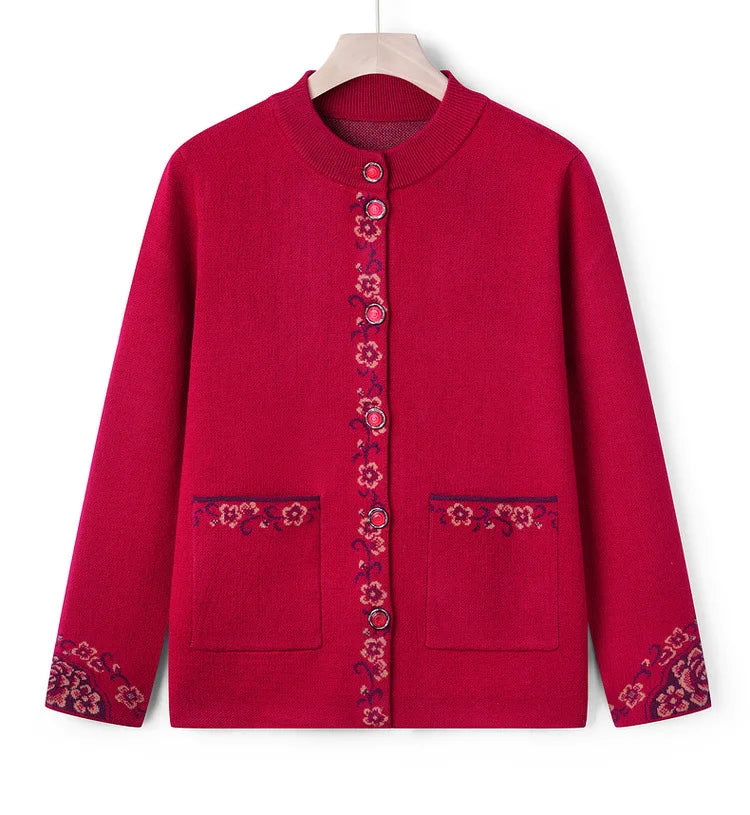 Knöpfe Langarm Mutter mittleren Alters verdicken Strickjacke Pullover Top Oma Wolle Strick mantel Herbst Winter Damen bekleidung