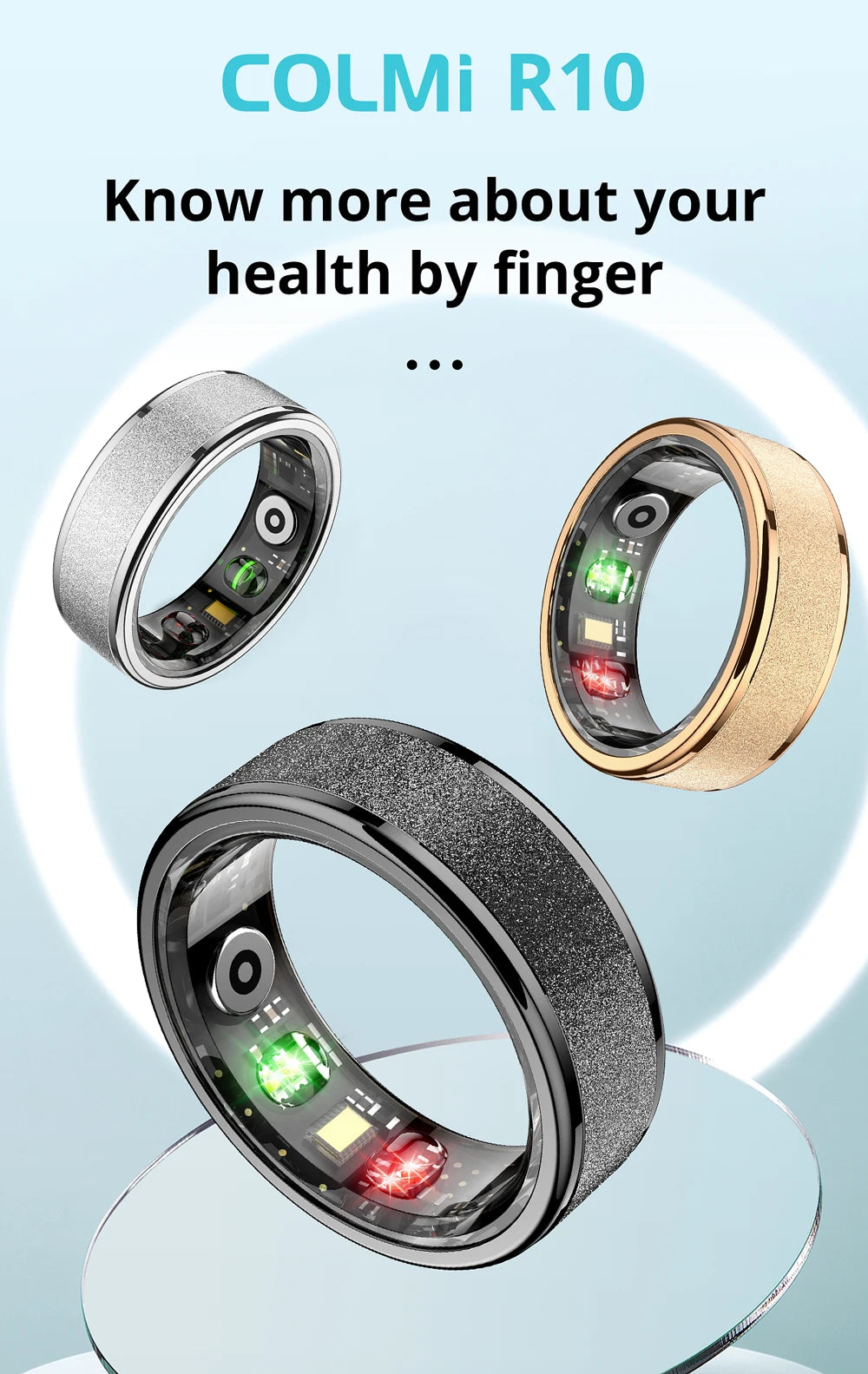COLMI R10 Smart Ring mit Ladeetui für Männer und Frauen, Gesundheits- und Schlafmonitor, 5ATM wasserdicht, Multi-Sport-Modus