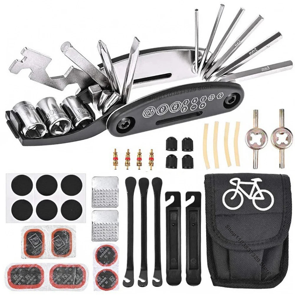 Bicycle Repair Tool Kit, Bike Accessories, Multi-Tool Kit with Pump Tire Patch, Portable Car Tool Kit for Mountain Road Bike Tire