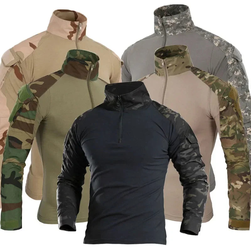 Outdoor Taktische Wandern T-Shirts Männer Kampf Militär Armee CP Camouflage Langarm Jagd Klettern Hemd Baumwolle Sport Kleidung
