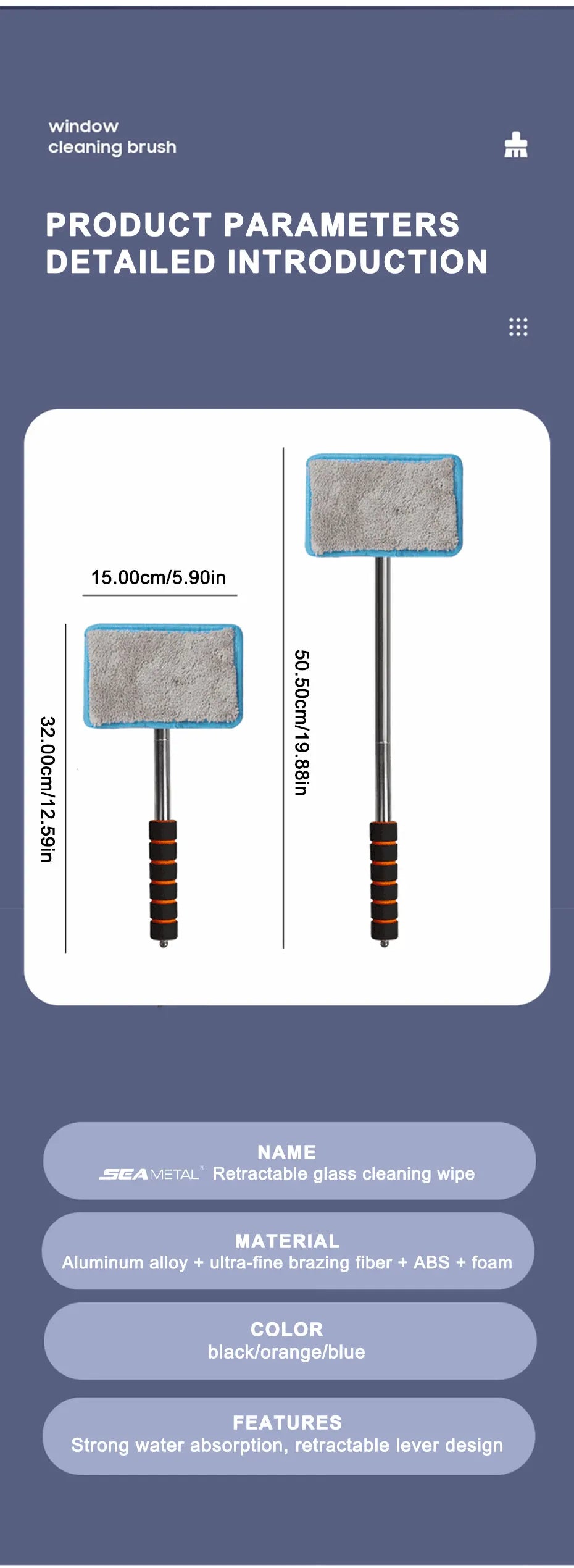 SEAMETAL Car Windshield Demisting Brush with Telescopic Handle, Car and Household Glass Cleaning Brush, Dust Removal Tool
