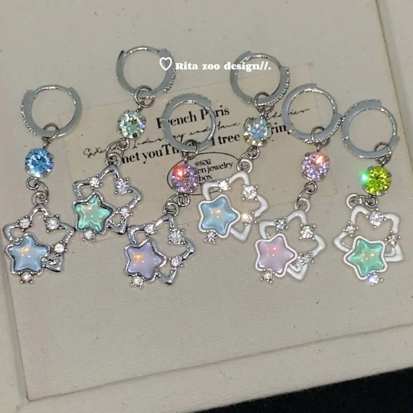 Französischer Süßer Stern-Handyanhänger Y2K Ästhetischer Kristallherz-Anhänger Kawaii Taschenanhänger Trendiger Schmuck Geschenk für Mädchen