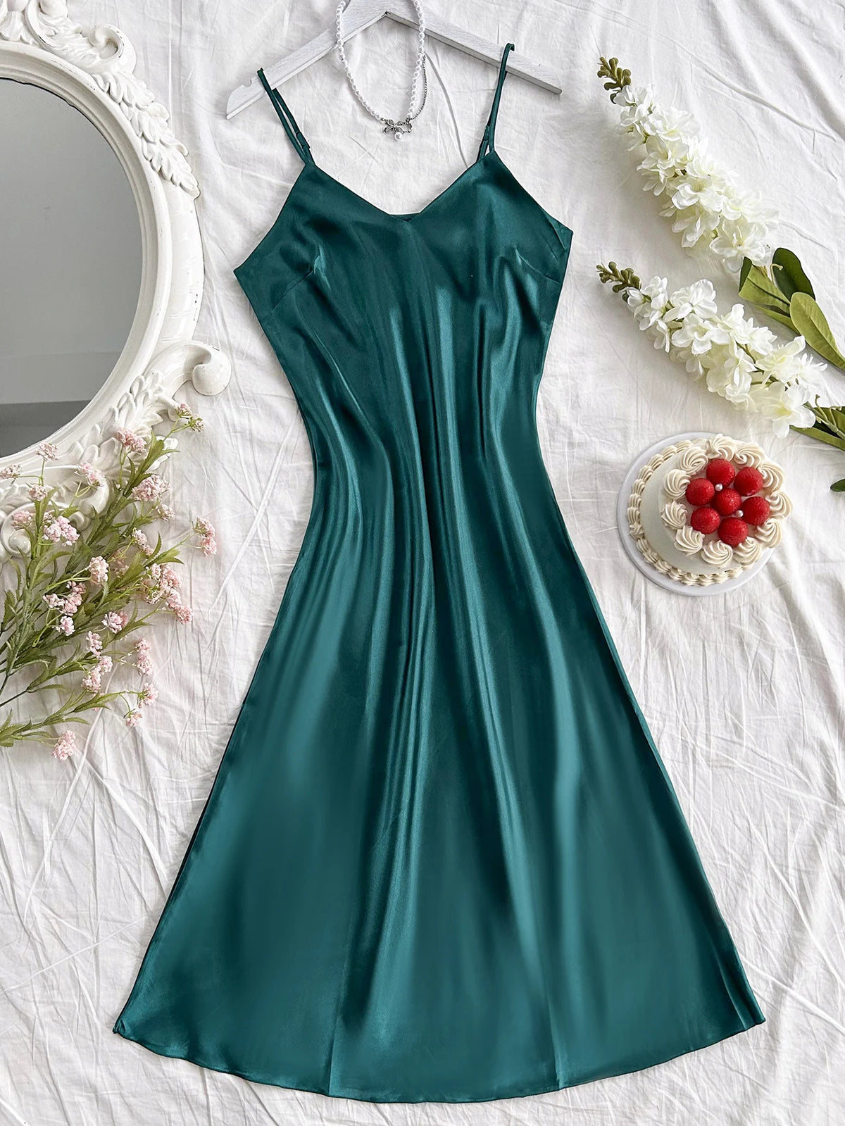 Elegantes Damen-Nachthemd, sexy, bequem, langes Slip-Kleid, einfarbiger Pyjama für Damen