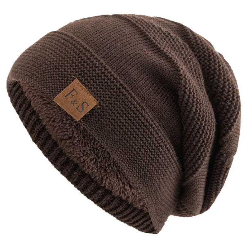Neue Unisex Slouchy Winter Hüte Hinzufügen Pelz Gefüttert Männer Und Frauen Warme Beanie Cap Casual Label Decor Winter Gestrickte Hüte