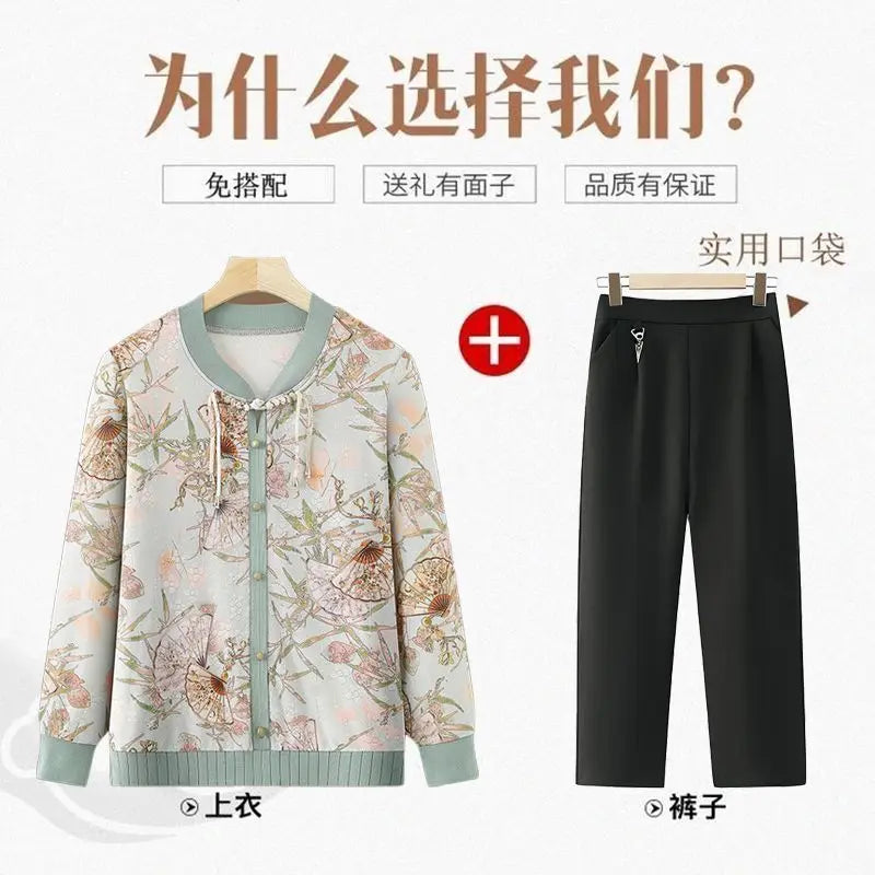 Neuer chinesischer Stil: Elegante Damen-Strickoberteile aus Eisseide für Frühling/Sommer – Ideal für ältere Frauen und Omas