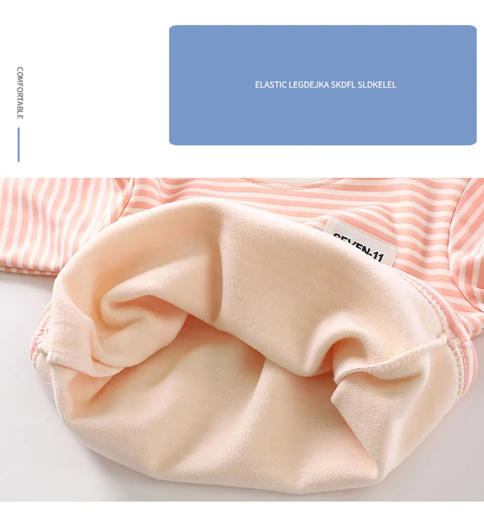 Warmes Baby-Kleidungsset mit Fleece-Futter für Kinder, Jungen und Mädchen, gestreifte Unterwäsche, Nachtwäsche-Set, ideal für Zuhause, Pyjamas, Herbst und Winter