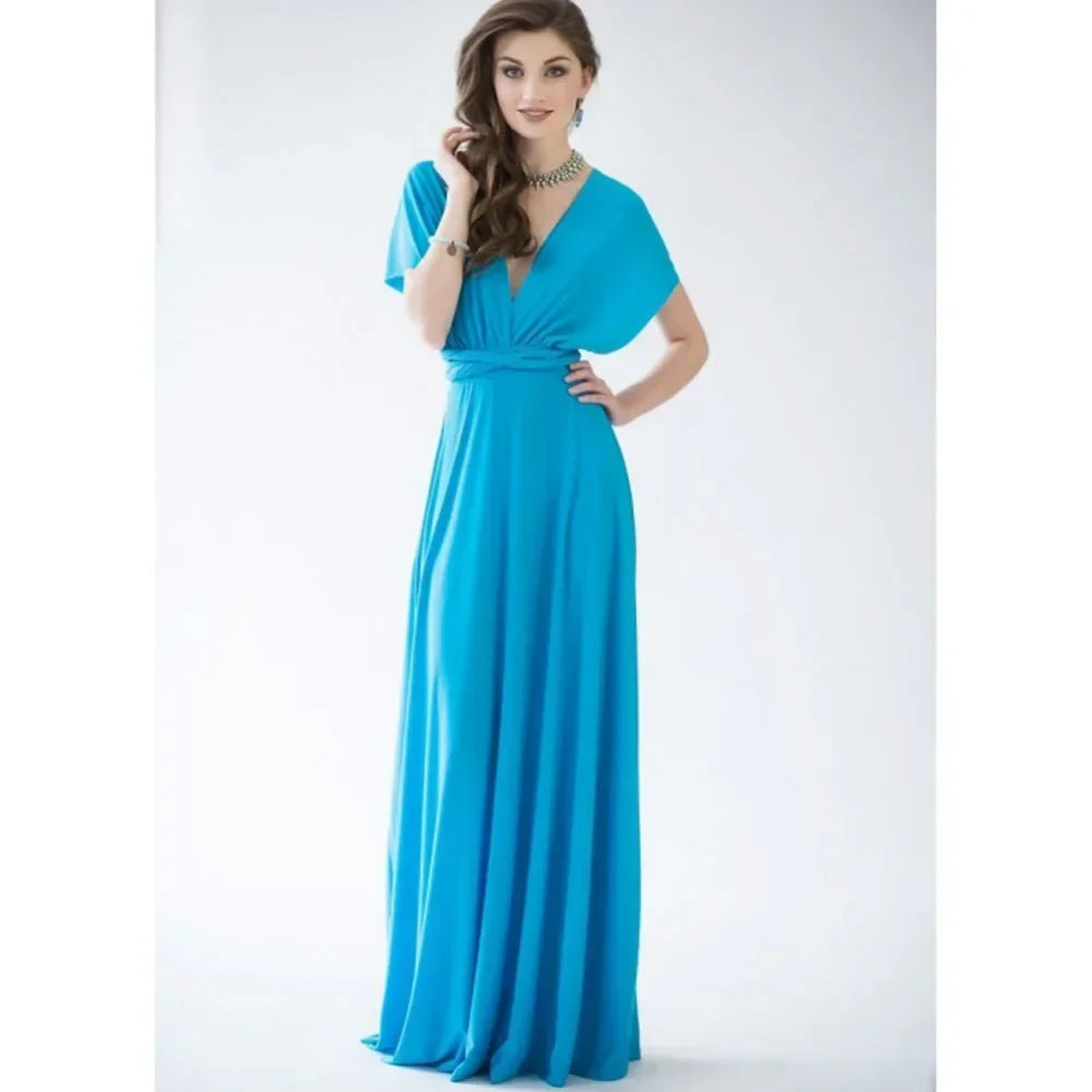 Mode Multi-getragen V-ausschnitt Vestidos De Fiesta Frauen Lange Kleid Sexy Geschnallt Dame Sommer Maxi Kleid