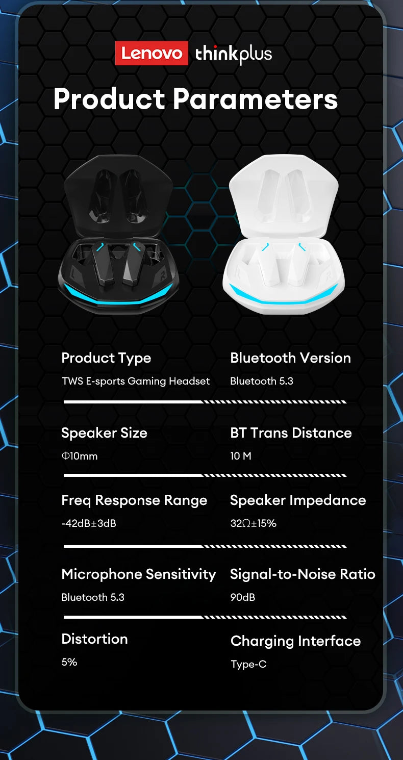 Original Lenovo GM2 Pro TWS Bluetooth 5.3 Kopfhörer Dual Modi Musik Spiel Ohrhörer HD Anrufe mit integrierten 2 Mikrofone Sport Kopfhörer