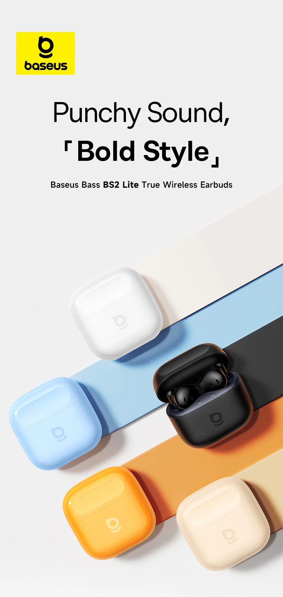 Baseus Bass BS2 Lite True Wireless Earbuds Bluetooth 6.0 Semi-In-Ear-Kopfhörer 2-Mikrofon AI ENC 40H Spielzeit IP55 SuperBass Ohrhörer