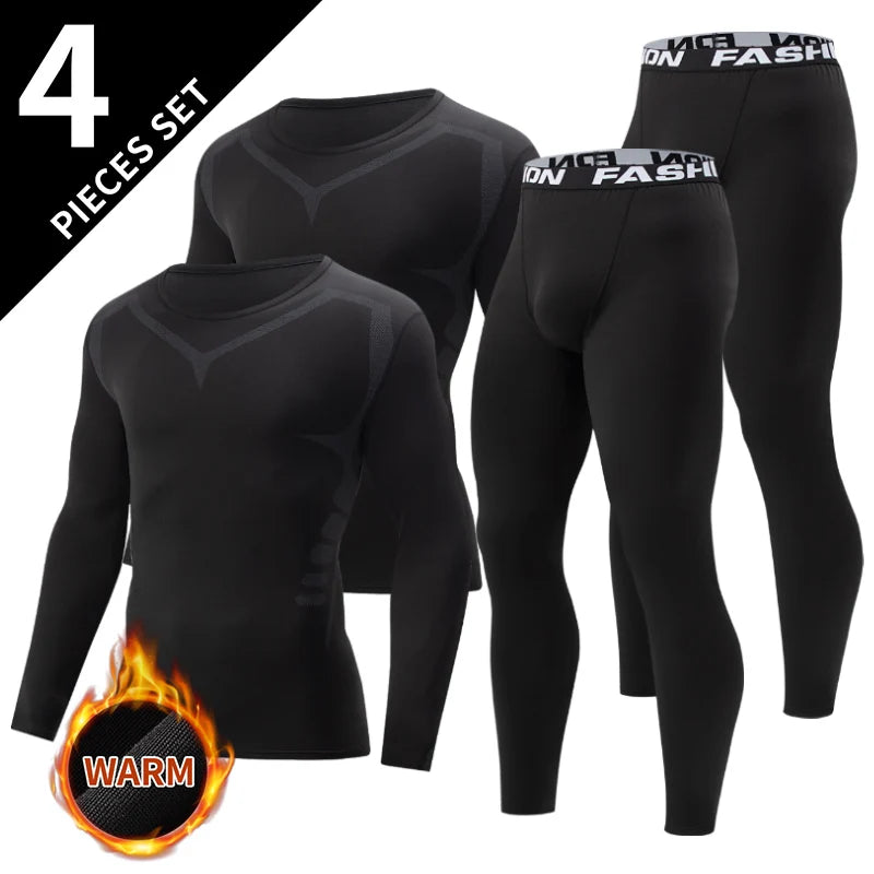 2/4-teiliges Herren-Unterwäscheset für Herbst/Winter, Schwarz, Langarm, für Jugendliche, Fitness, Laufen, Sportshirt, Lässige Stretchhose