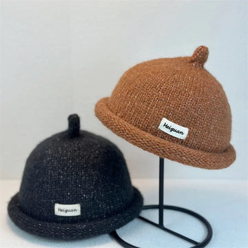 2025, Damen-Wintermütze mit umgedrehter Krempe, gestrickte Wollmütze, hält den Kopf warm, Strickmütze, minimalistischer Stil, Modeaccessoires