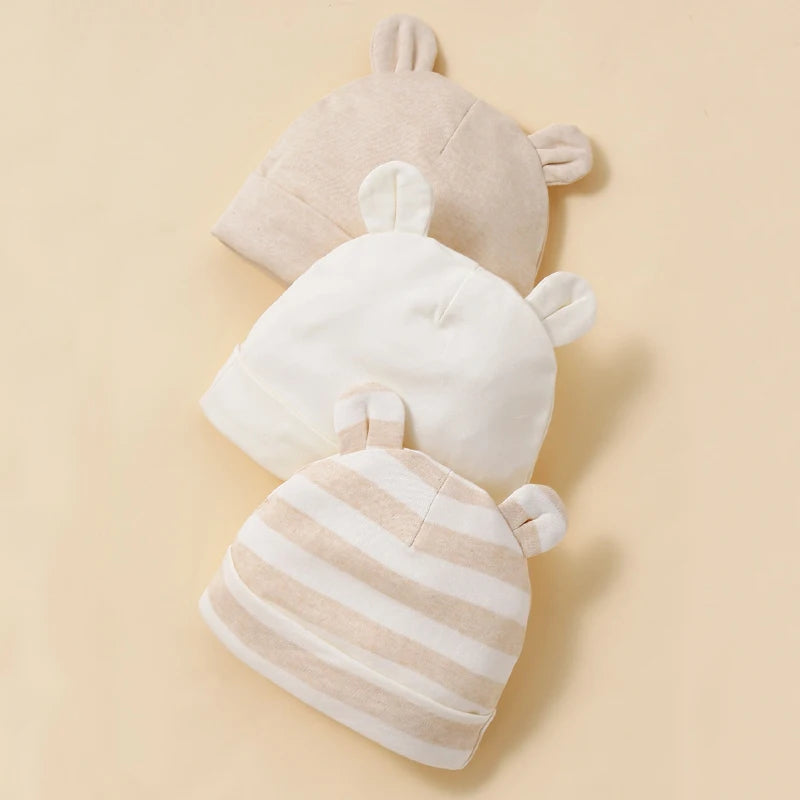 3 Stück Unisex-Babymützen Aprikose 100 % Baumwolle, weich, bequem, modisch und minimalistisch, 0–12 Monate