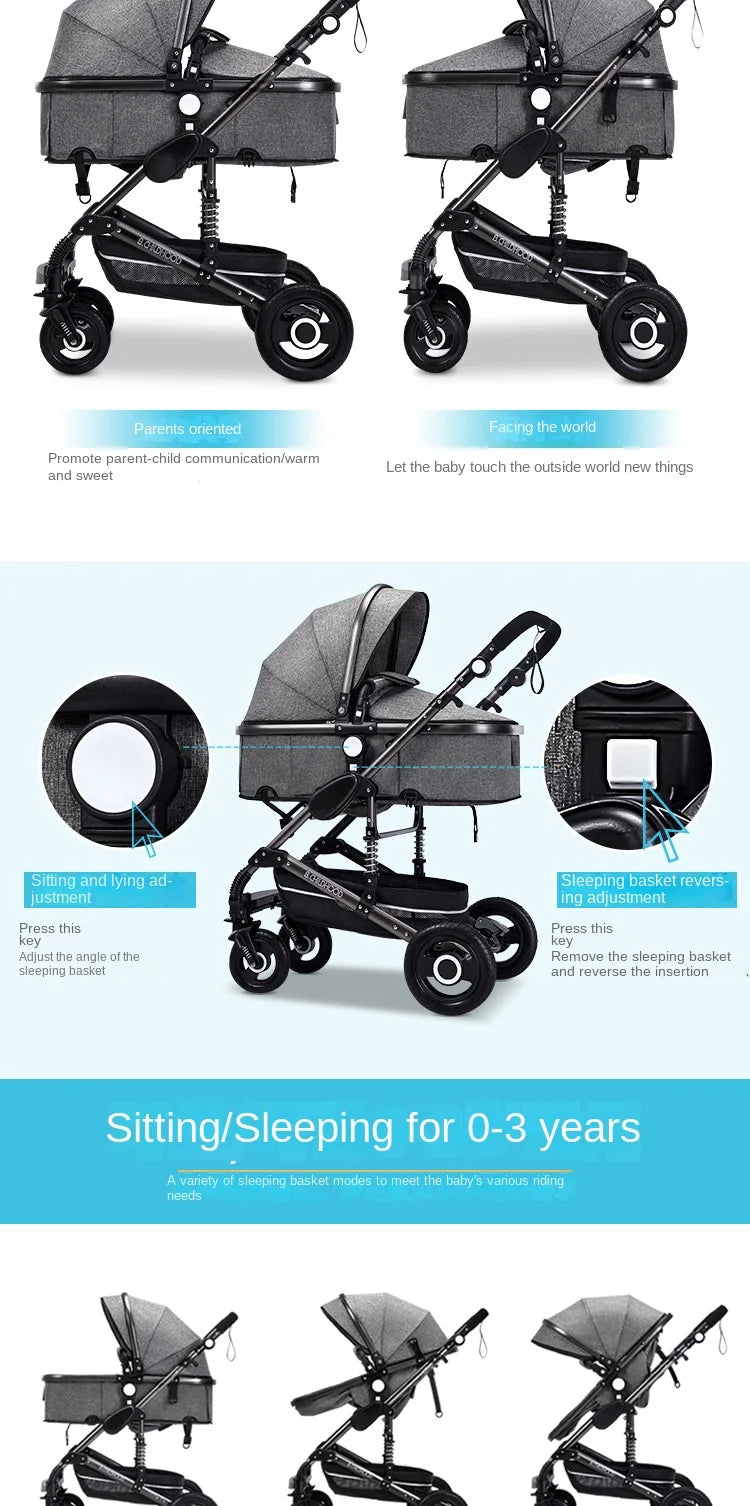Kinderwagen 3-in-1 Klappbarer Zweiseitiger Kinderwagen für Alle Jahreszeiten Hochwertiger Neugeborenen-Reisekinderwagen
