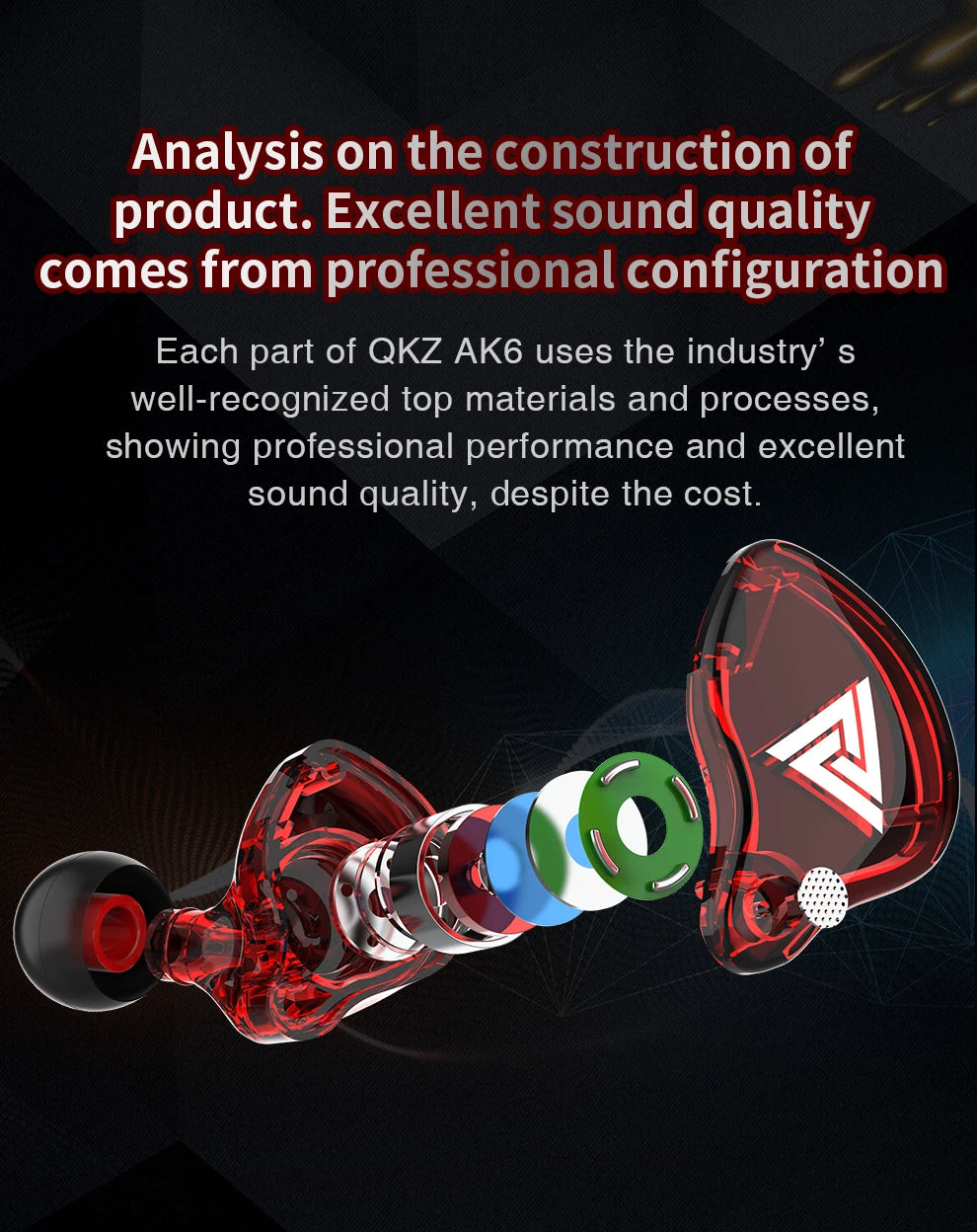 Original QKZ AK6 In-Ear Headphones 6 Dynamic Driver Unit Earphones with Microphone Stereo Sports HiFi Subwoofer Headset Monitor Earbuds