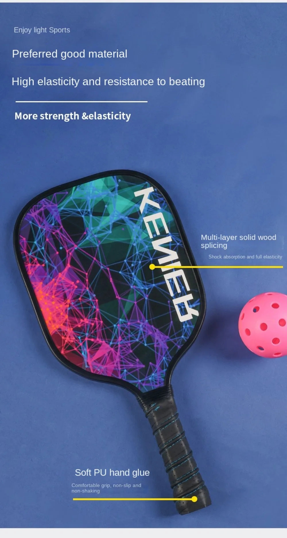 Stoßfestes Pickleball-Paddel-Set, rutschfester Griff, hochelastisches Schläger-Set mit 2 Schlägern und 4 Pickleballs