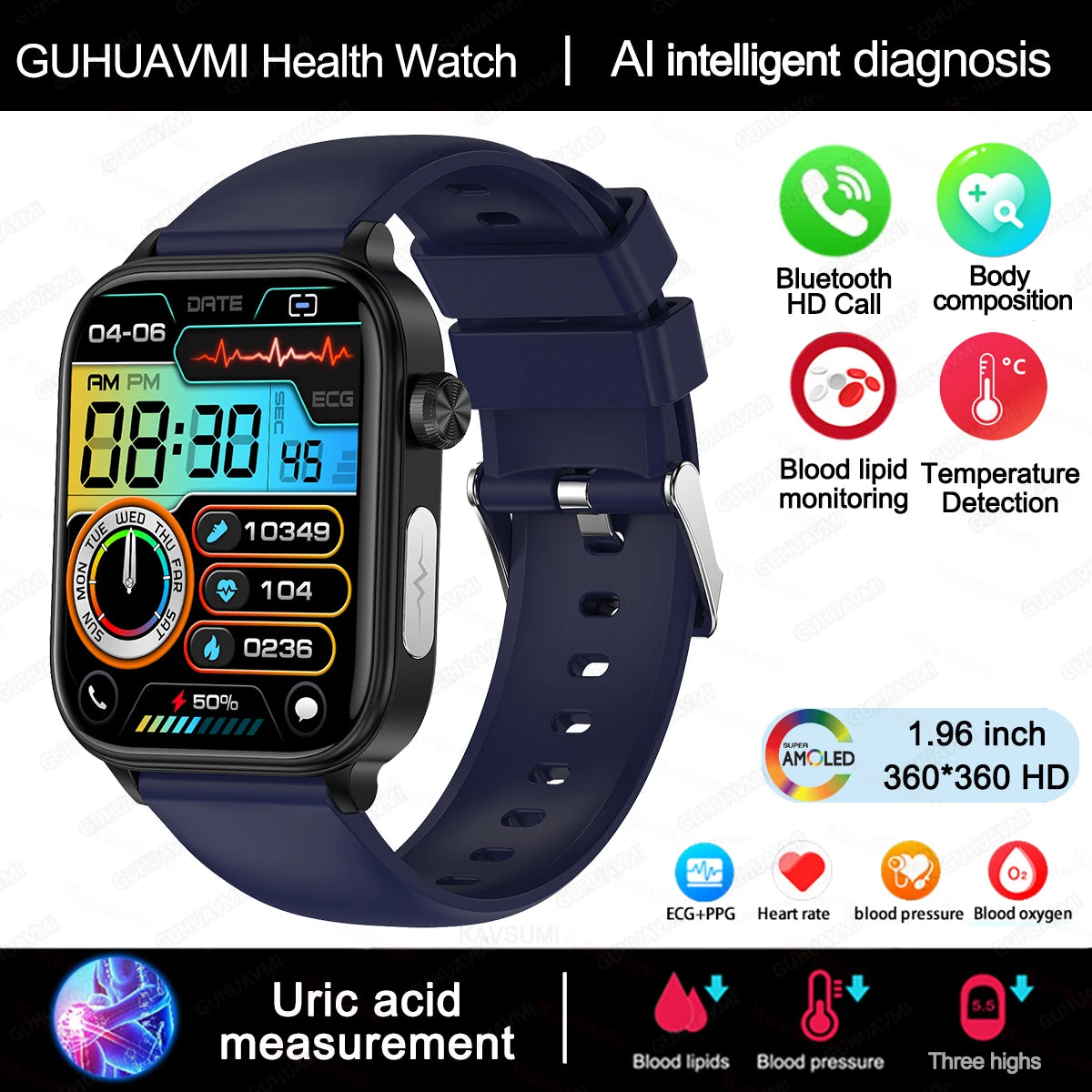 AI-Diagnosedetektor, Smartwatch für Damen, Blutfette und Harnsäure, Körpersammensetzungstest, Damen-Menstruationsgesundheits-Tracker, 2025, Neu