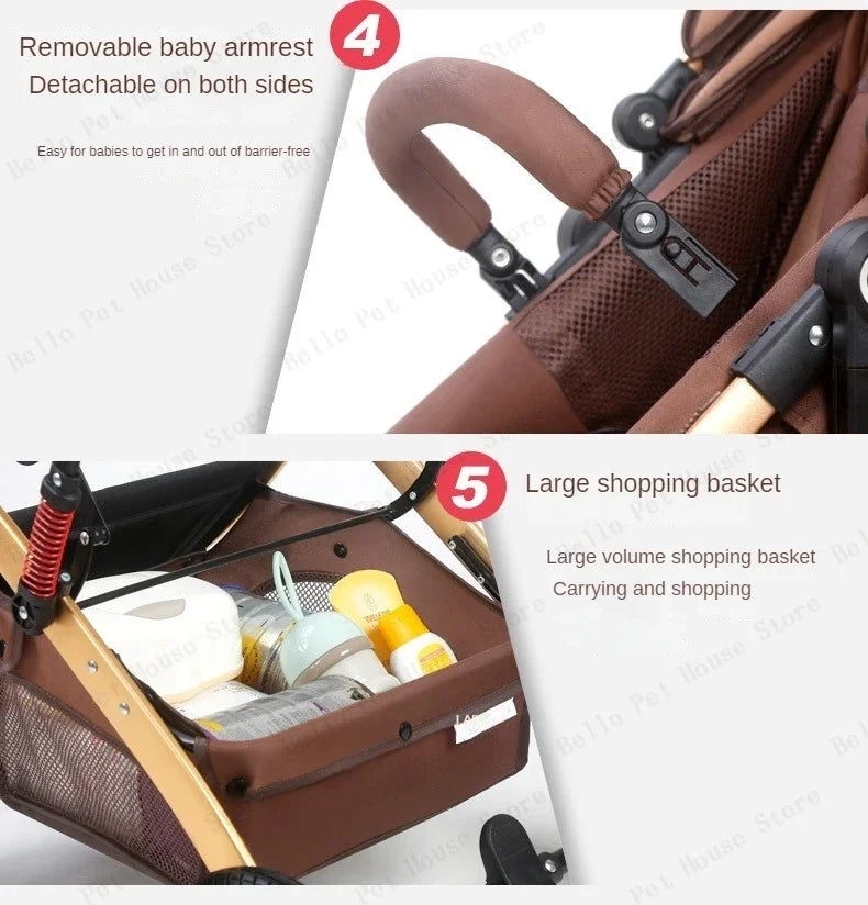 3-in-1-Zwillings-Kinderwagen mit Autositz, tragbarer faltbarer Kinderwagen mit hoher Sicht, Kinderwagen für Neugeborene, kann sitzen und liegen