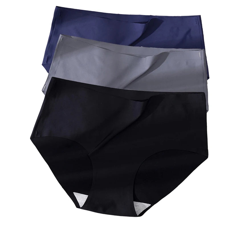 3Pcs Plus Größe Unterwäsche frauen Höschen Eis Seide Einfarbig Damen Nahtlose Unterhose Mädchen Briefs Atem Sexy Dessous weibliche