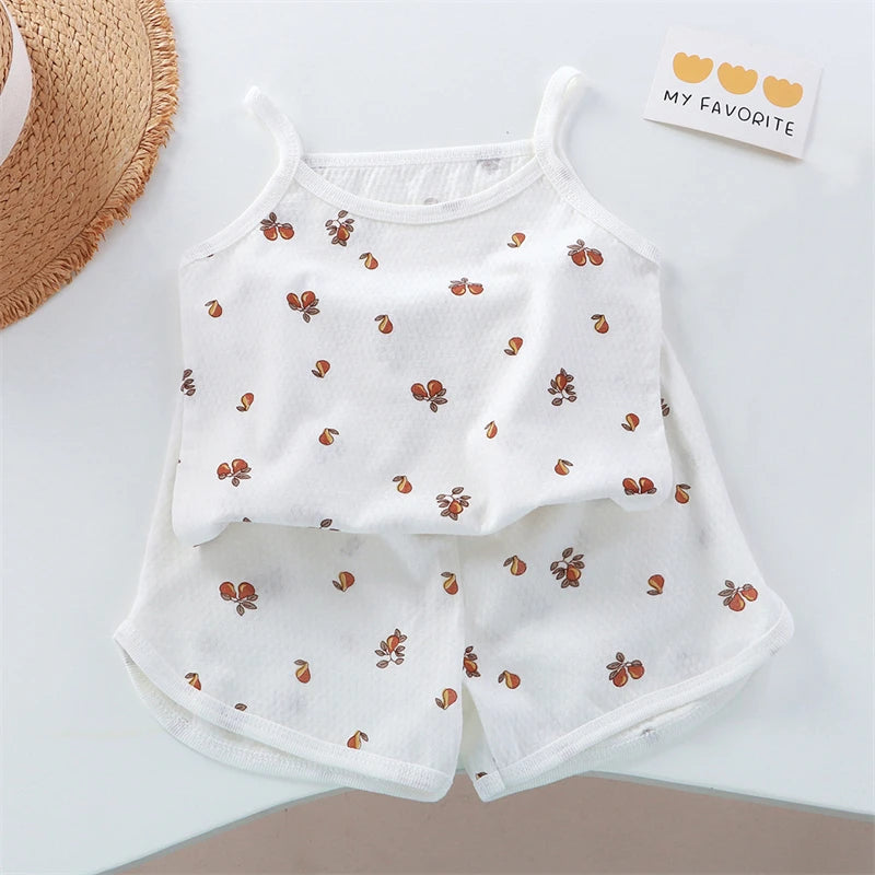2026 Neues Kinder-Set aus Oberteil und Shorts, Sommer-Dünnes Baby-Baumwoll-Unterhemd, Ärmelloses Loungewear-Set für Mädchen