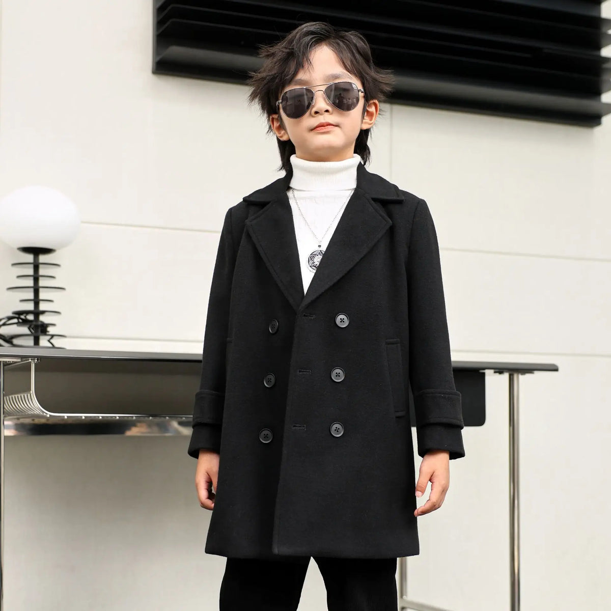 Teen Jungen Wolljacke Herbst Winter Neue Lange Stil Einfarbig Dicke Warme Revers Trenchcoat Für 3-10Y Kinder Hübsche Oberbekleidung