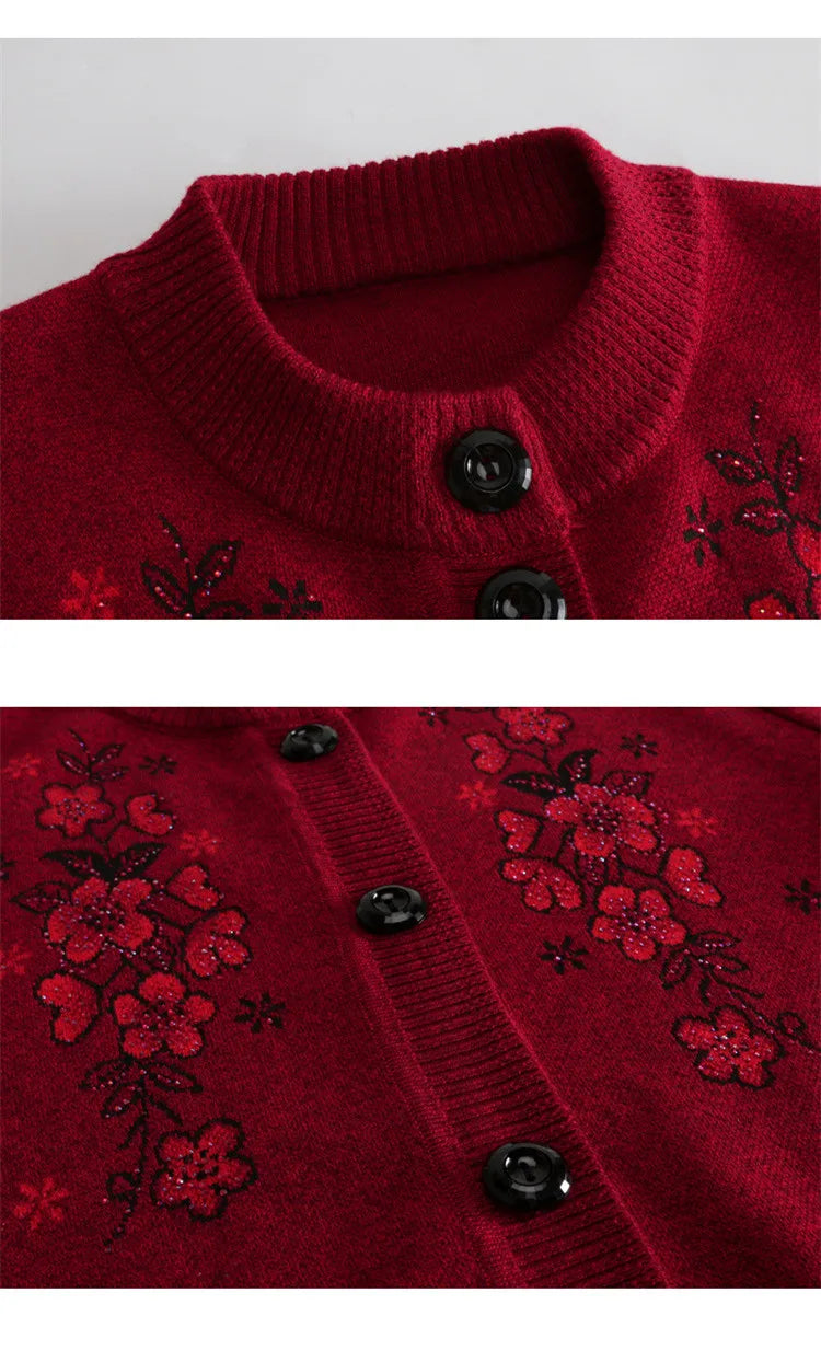 Dicke warme Oma Winter Pullover Strickjacke Frauen Kleidung mittleren Alters ältere Mutter Frühling Herbst Mantel stricken alte Dame Top XL-4XL