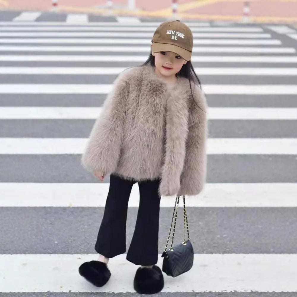 Gefälschte Pelz Mädchen Jacke Herbst Winter Neue Einfarbig Dicke Warm Halten Einreiher Mantel Für 3-10 Jahre mädchen Mode Oberbekleidung