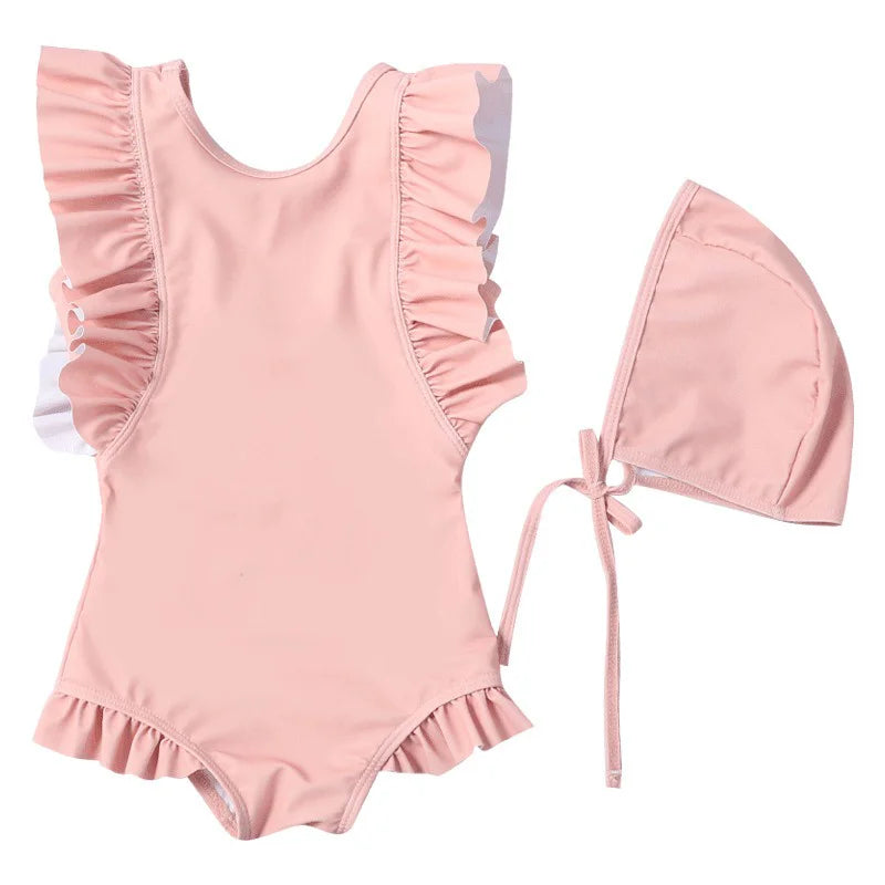 Cartoon Bluey Mädchen Sommer-Badeanzüge Kinder Einteilige & Bikini-Sets mit Badekappe Strandkleidung Bademode für Kinder