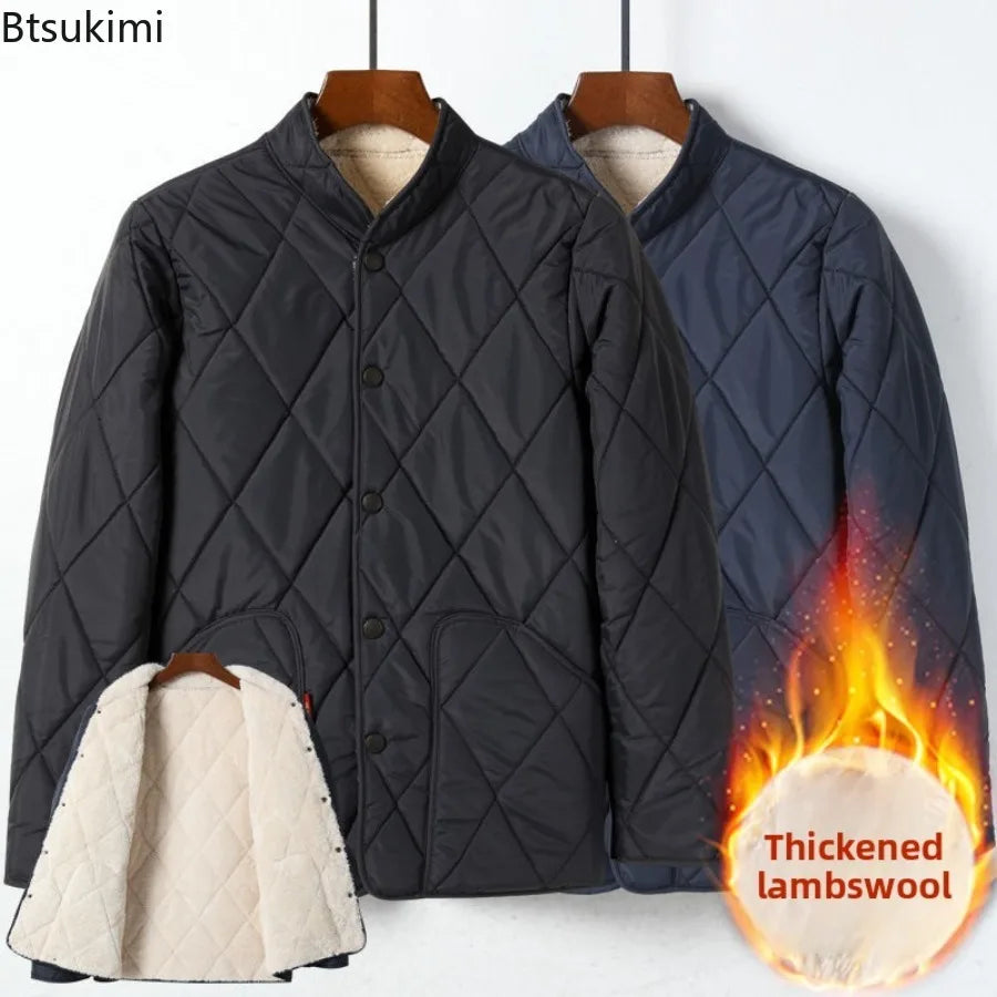 Neue Lammfell-Baumwolljacke für Ältere Herren, Dicke Fleece-Gefütterte Lockere Warme Winterjacke für Väter und Großväter