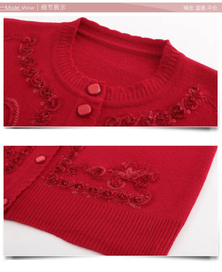 Fdfklak Oma Pullover Mantel frauen Strickjacke Mittleren Alters Ältere Mutter der Kleidung Frühling Herbst Langarm Top 4XL